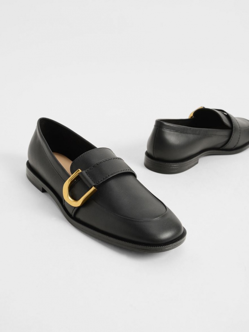 Mocasini Charles & Keith Gabine Buckled Piele​ Negrii | 291NQYHEB