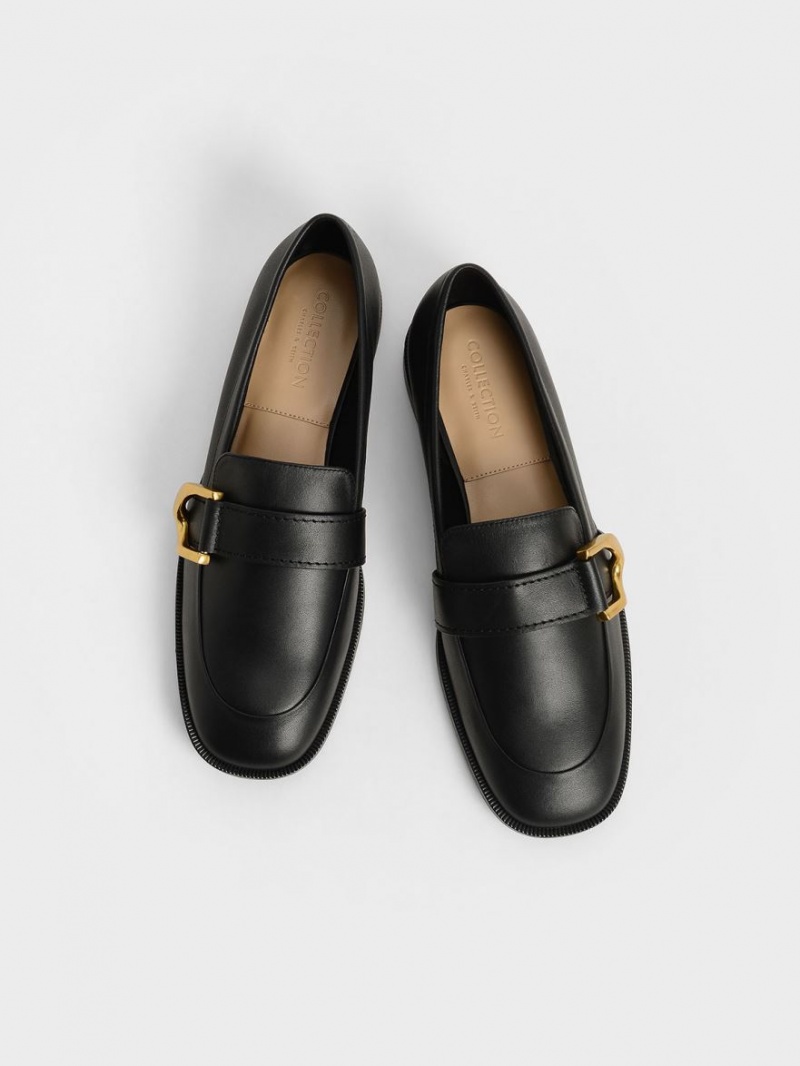 Mocasini Charles & Keith Gabine Buckled Piele​ Negrii | 291NQYHEB