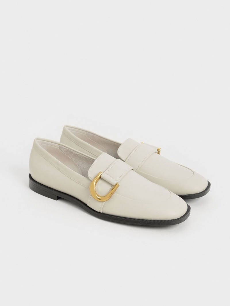 Mocasini Charles & Keith Gabine Buckled Piele​ Albi | 248KUQPJW