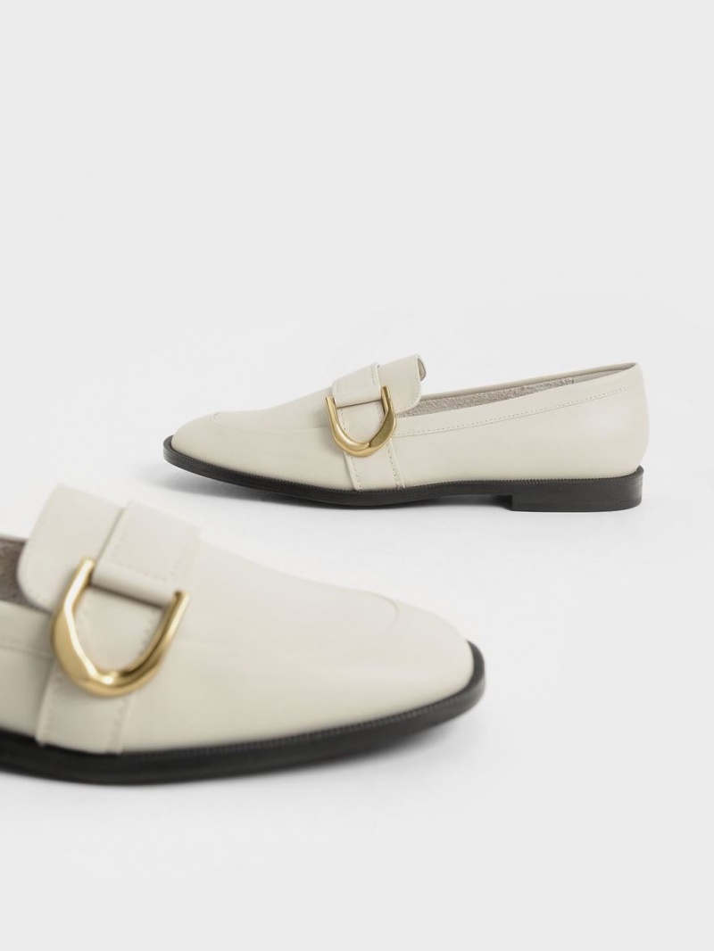 Mocasini Charles & Keith Gabine Buckled Piele​ Albi | 248KUQPJW