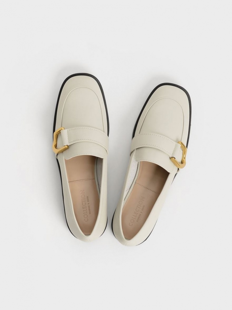 Mocasini Charles & Keith Gabine Buckled Piele​ Albi | 248KUQPJW