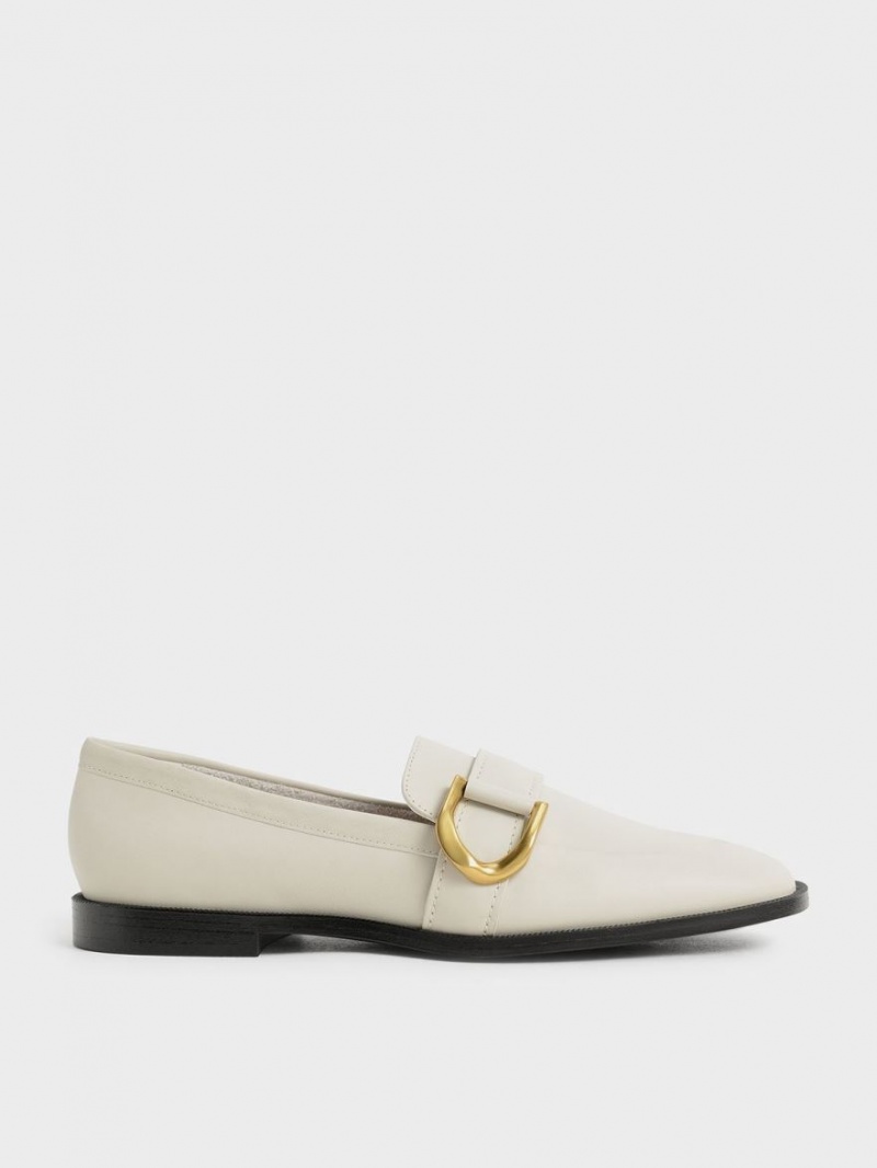Mocasini Charles & Keith Gabine Buckled Piele​ Albi | 248KUQPJW