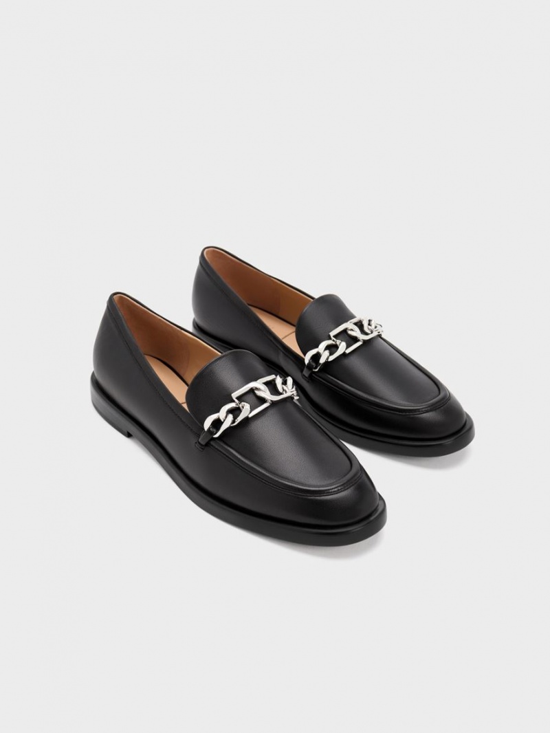 Mocasini Charles & Keith Gabine Chain-Link Piele Negrii | 597EYAIGX