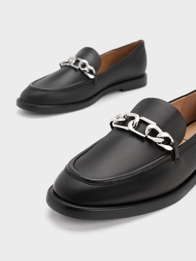 Mocasini Charles & Keith Gabine Chain-Link Piele Negrii | 597EYAIGX