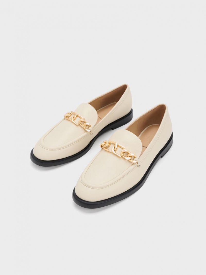Mocasini Charles & Keith Gabine Chain-Link Piele Albi | 820SAOXNF