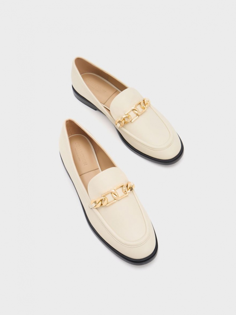 Mocasini Charles & Keith Gabine Chain-Link Piele Albi | 820SAOXNF