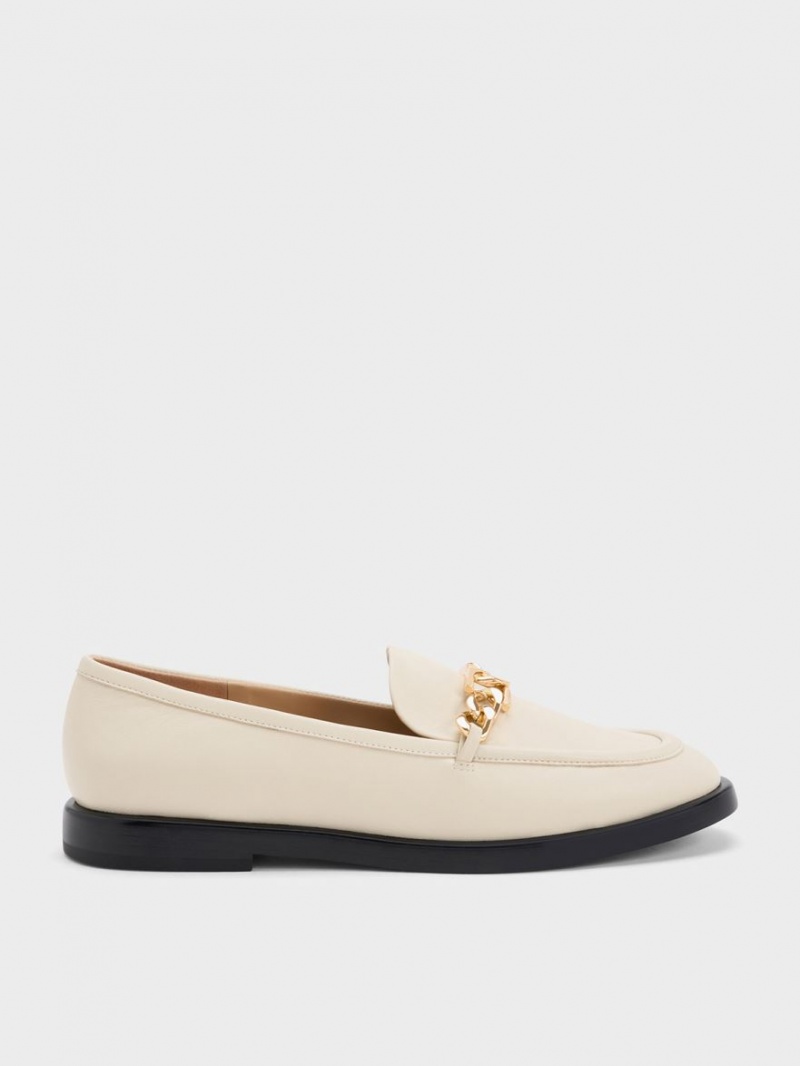 Mocasini Charles & Keith Gabine Chain-Link Piele Albi | 820SAOXNF