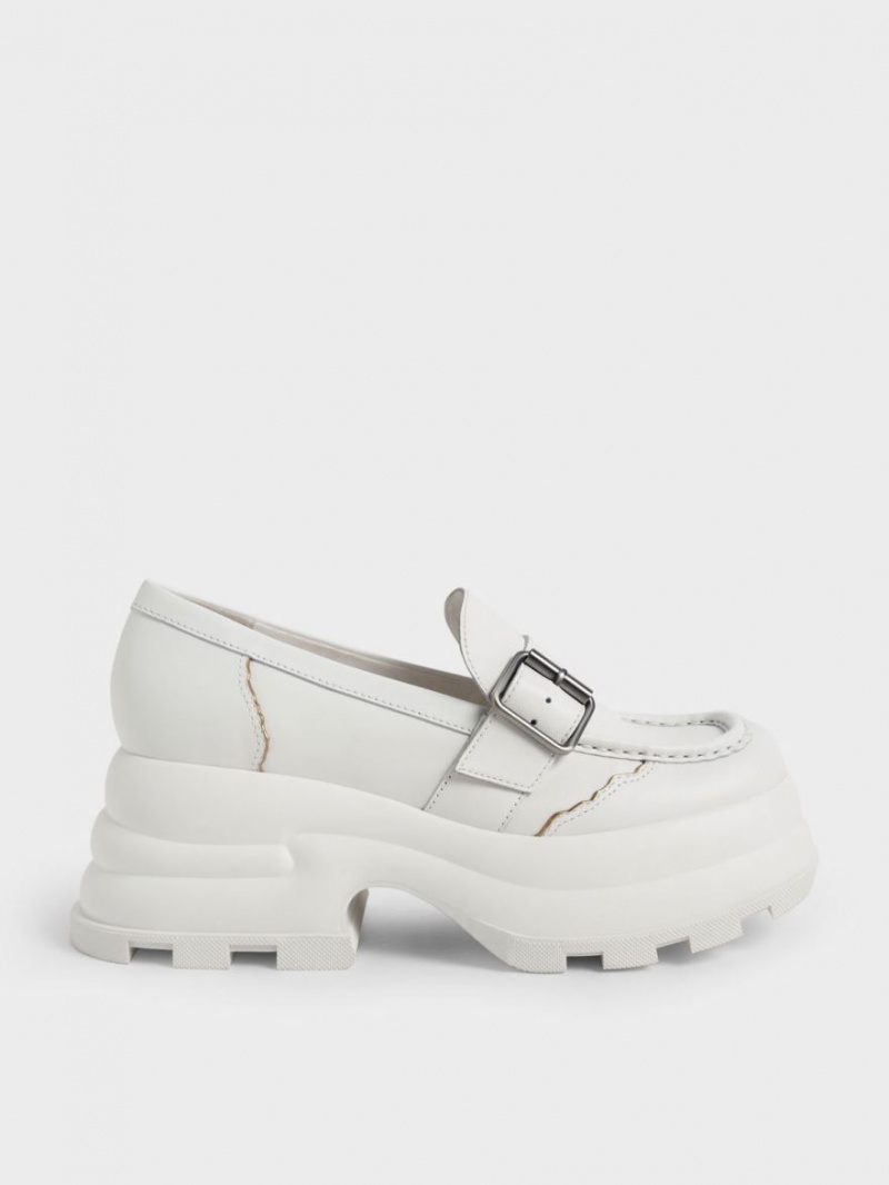 Mocasini Charles & Keith Jules Platforma Buckled Albi | 285YORGKN