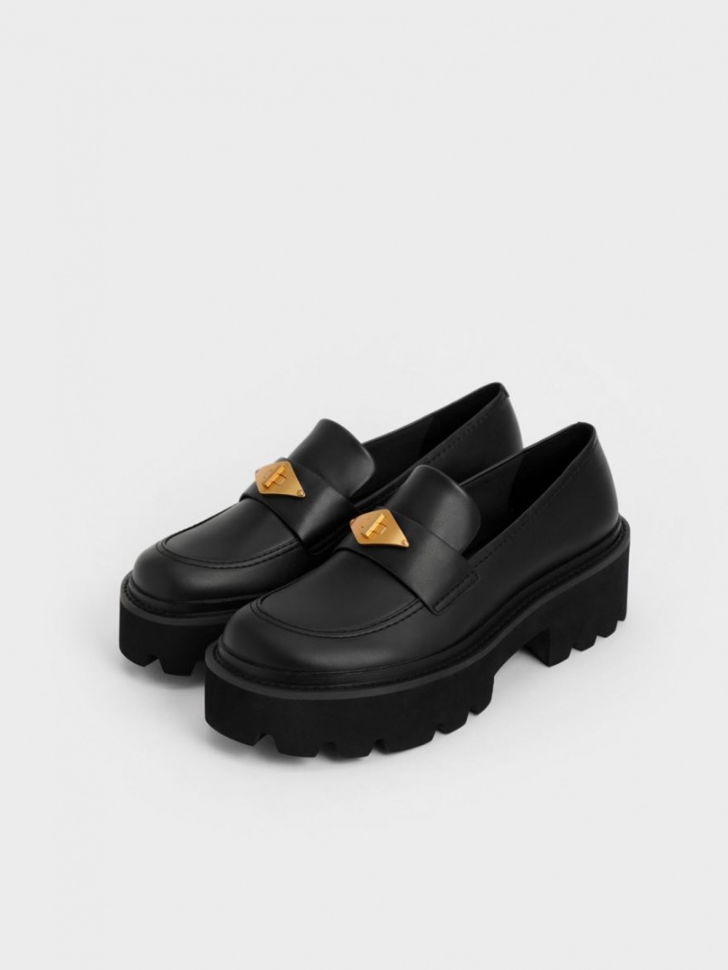 Mocasini Charles & Keith Metallic Accent Grosolan Platforma Penny Negrii | 107KGIQOW