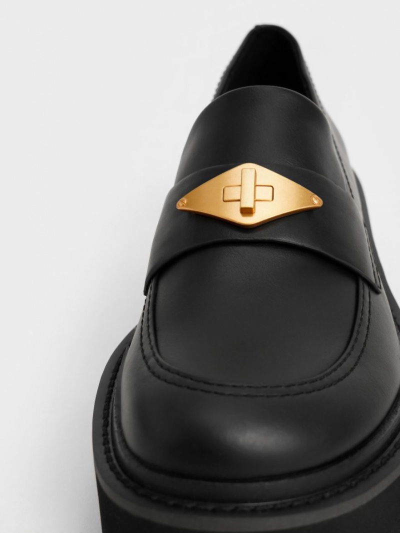 Mocasini Charles & Keith Metallic Accent Grosolan Platforma Penny Negrii | 107KGIQOW