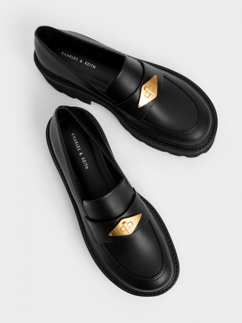 Mocasini Charles & Keith Metallic Accent Grosolan Platforma Penny Negrii | 107KGIQOW