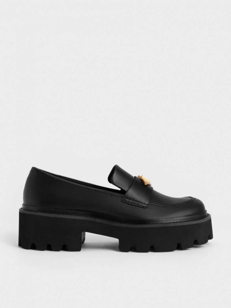 Mocasini Charles & Keith Metallic Accent Grosolan Platforma Penny Negrii | 107KGIQOW