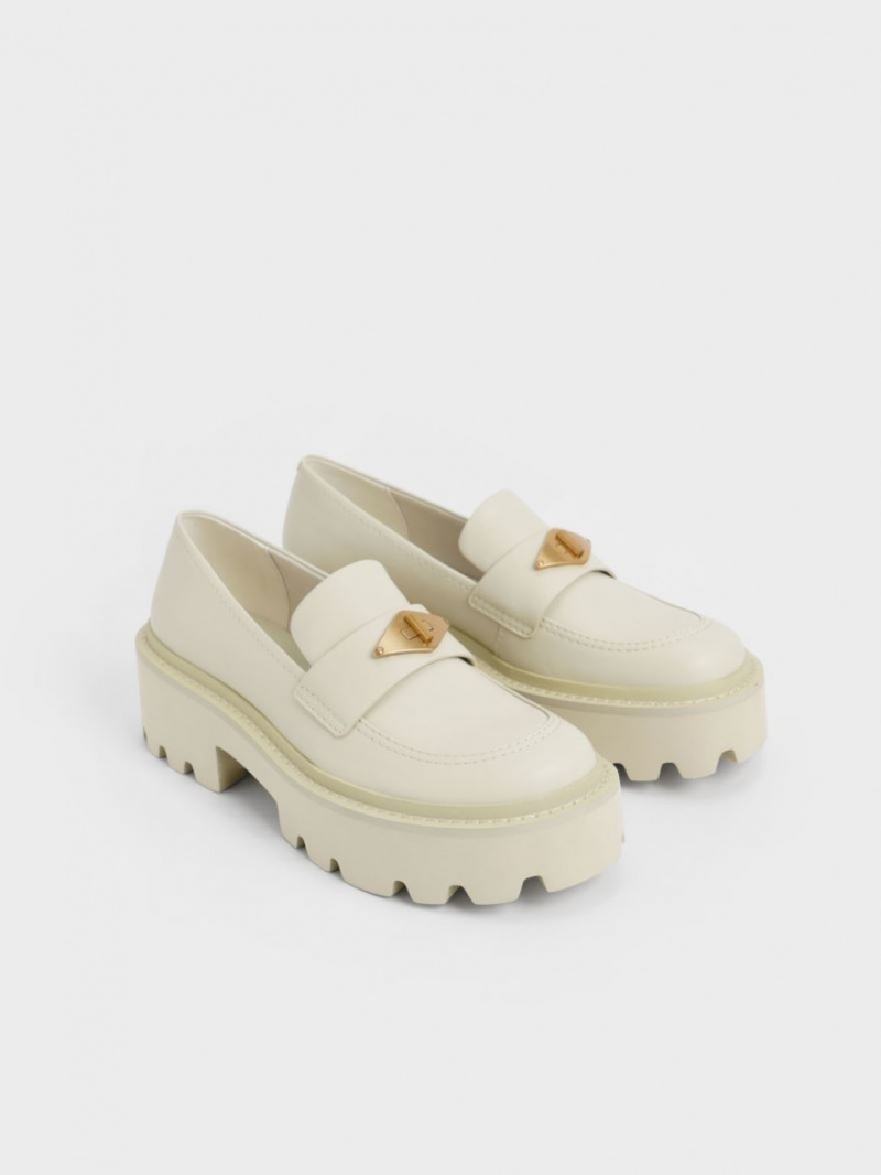 Mocasini Charles & Keith Metallic Accent Grosolan Platforma Penny Albi | 240PFYKDM