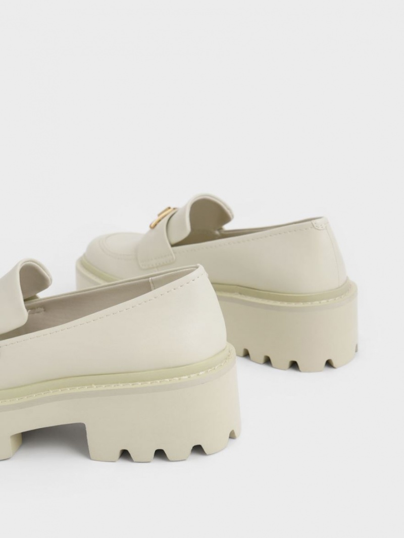 Mocasini Charles & Keith Metallic Accent Grosolan Platforma Penny Albi | 240PFYKDM