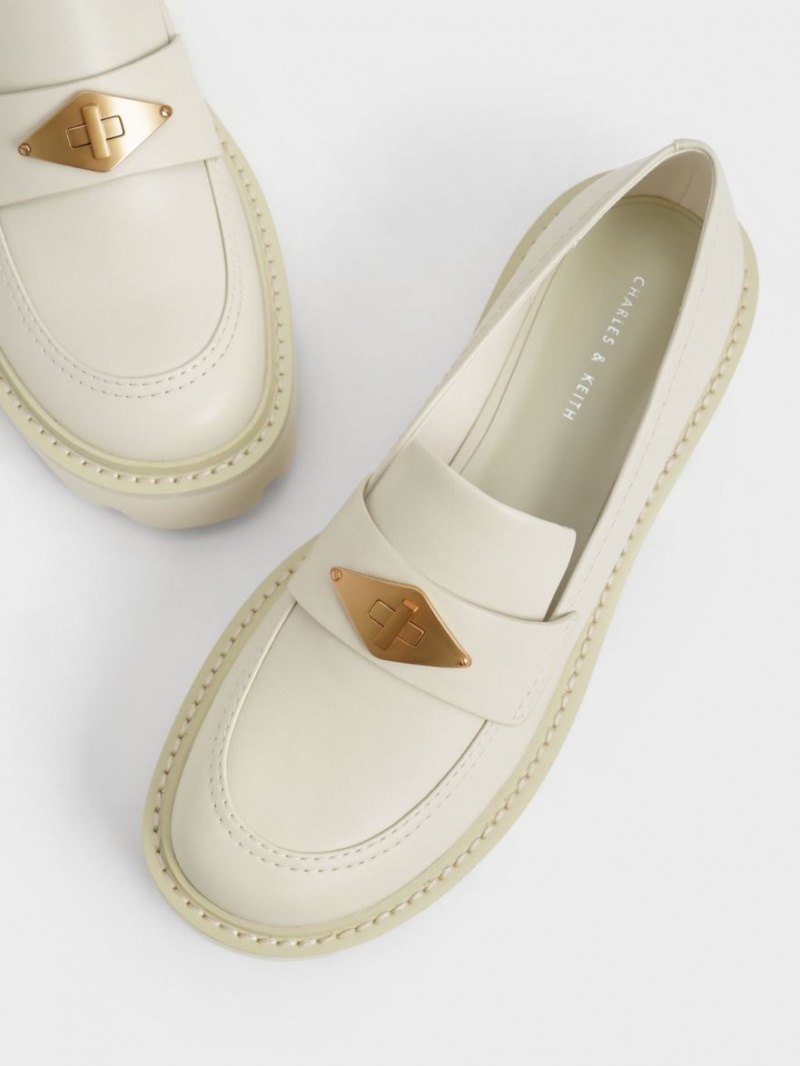 Mocasini Charles & Keith Metallic Accent Grosolan Platforma Penny Albi | 240PFYKDM