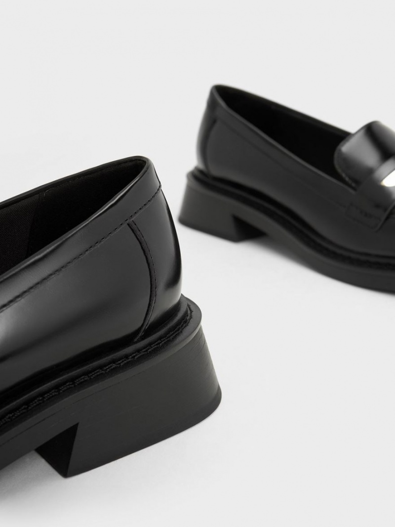 Mocasini Charles & Keith Metallic Penny Tab Negrii | 459HMVNTC