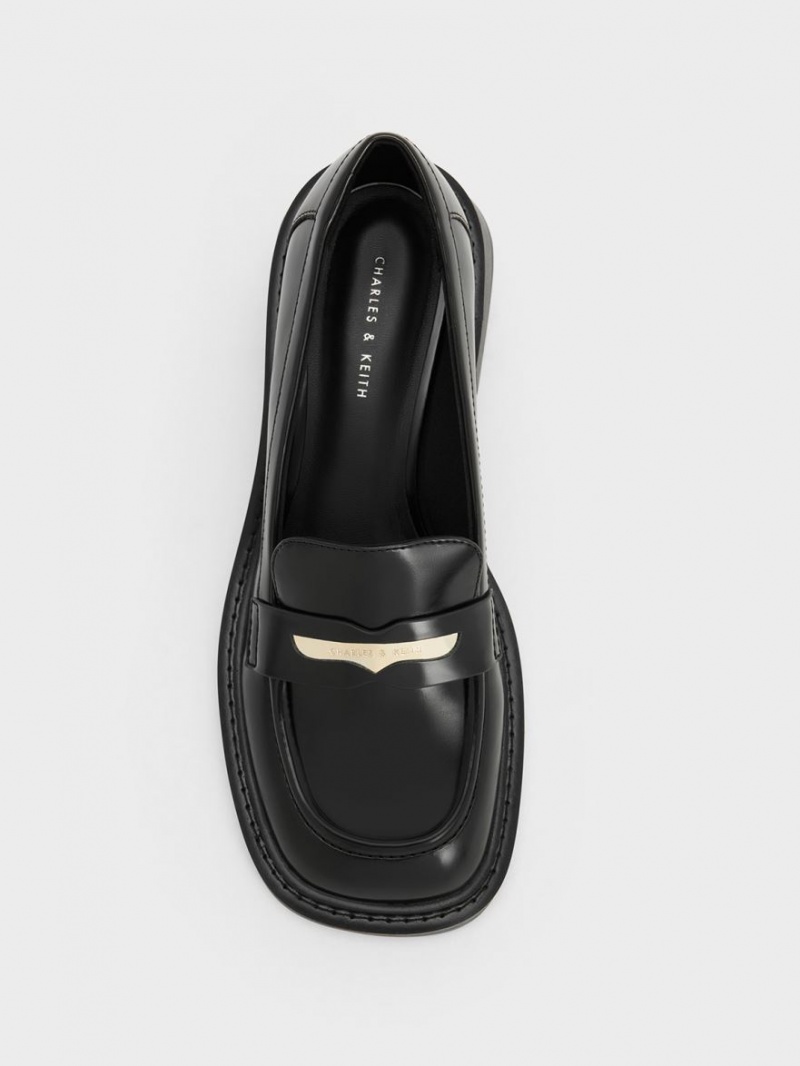 Mocasini Charles & Keith Metallic Penny Tab Negrii | 459HMVNTC