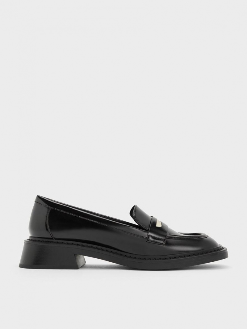 Mocasini Charles & Keith Metallic Penny Tab Negrii | 459HMVNTC