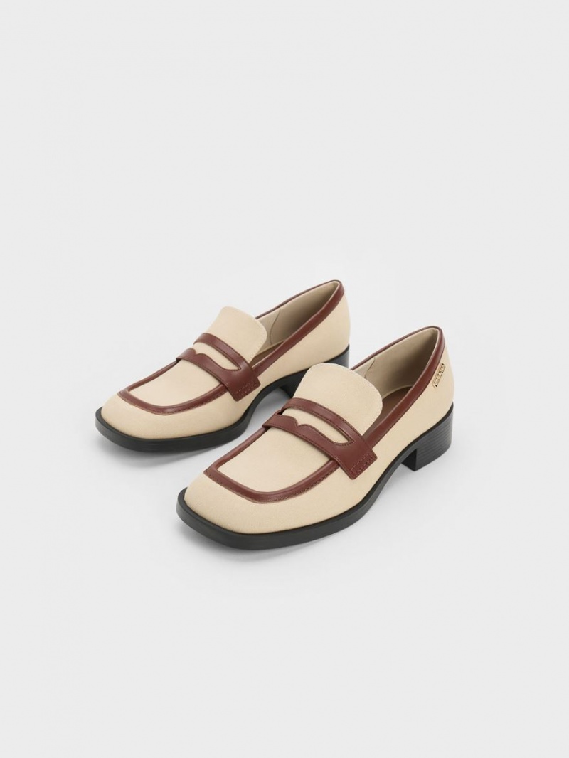 Mocasini Charles & Keith Panza Cut-Out Penny Bej | 062IBLJQX