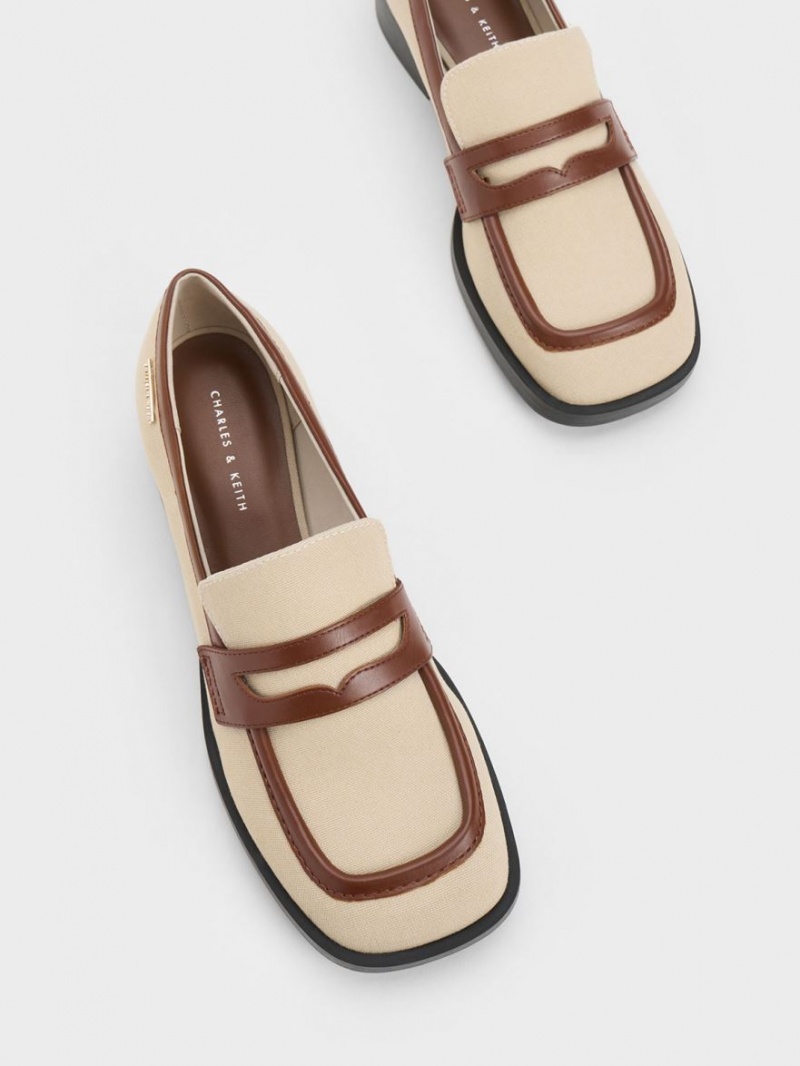 Mocasini Charles & Keith Panza Cut-Out Penny Bej | 062IBLJQX