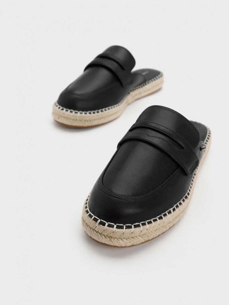 Mocasini Charles & Keith Penny Backless Espadrilles Negrii | 267ABWGMC