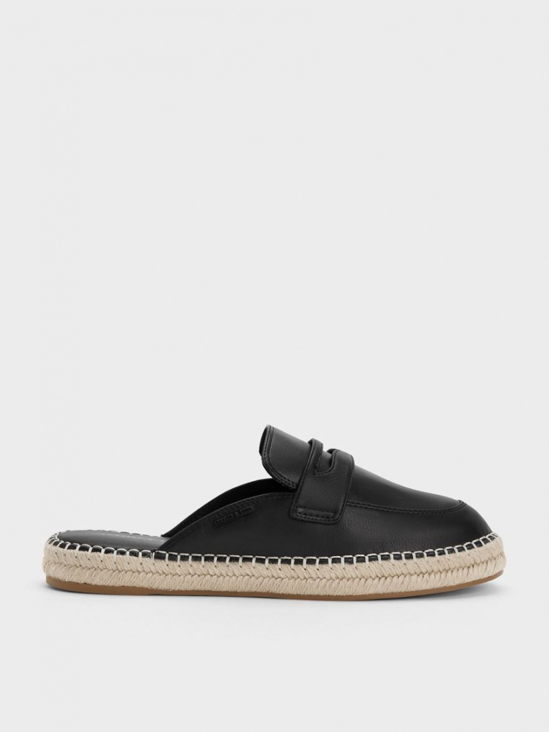 Mocasini Charles & Keith Penny Backless Espadrilles Negrii | 267ABWGMC