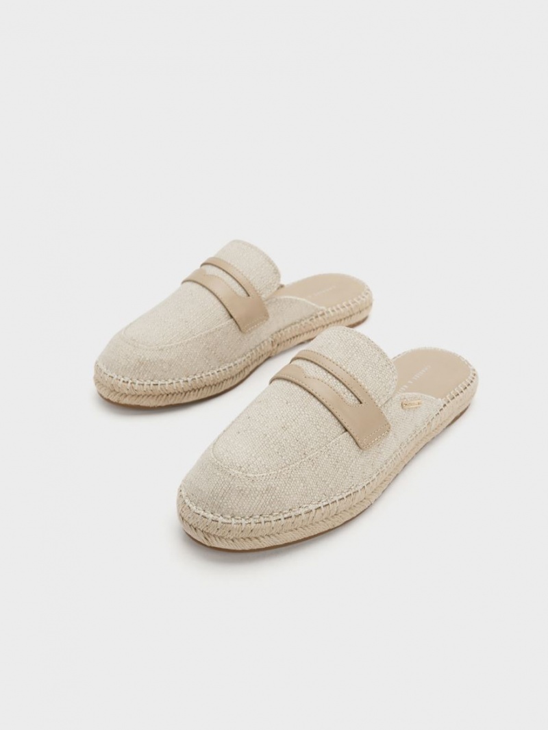 Mocasini Charles & Keith Penny Backless Espadrilles Bej | 412ZCATDX