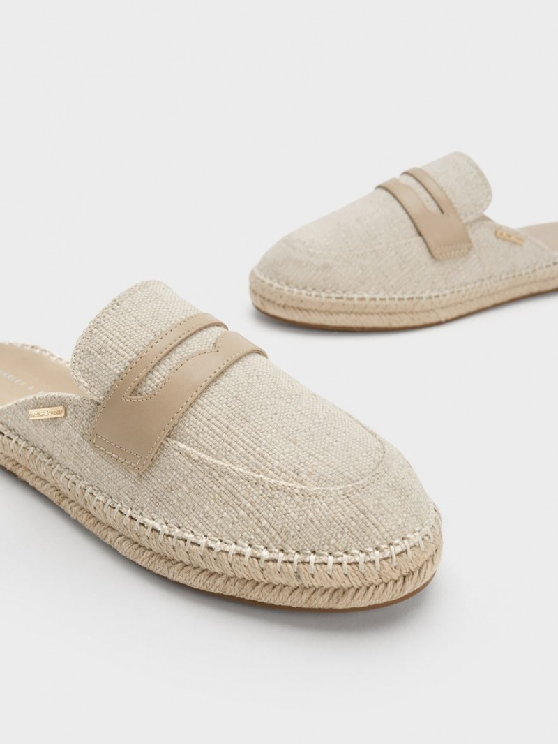 Mocasini Charles & Keith Penny Backless Espadrilles Bej | 412ZCATDX