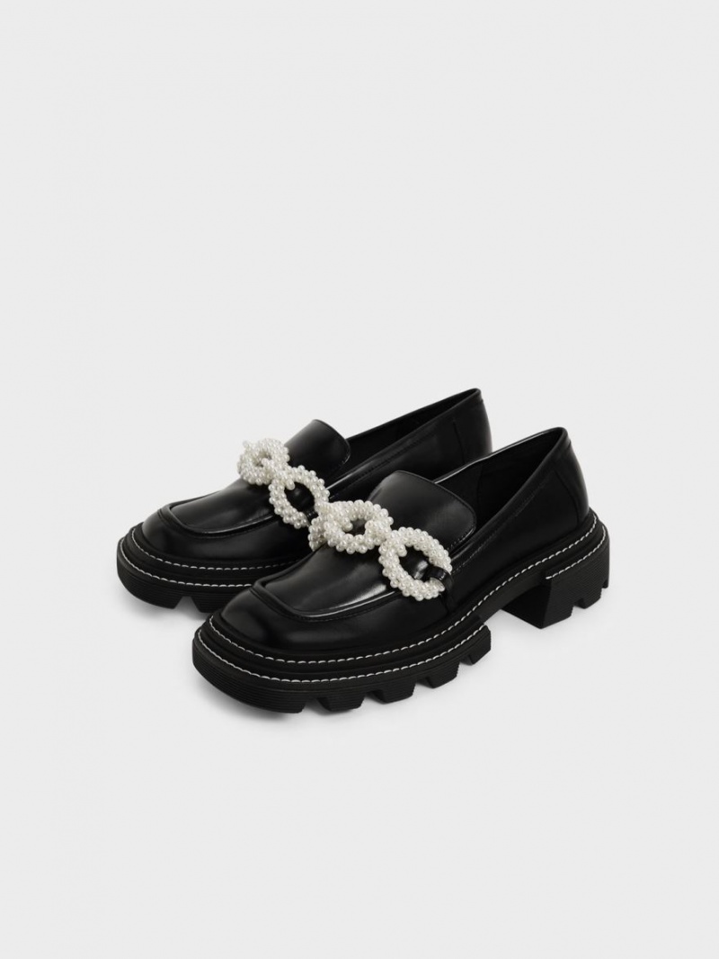 Mocasini Charles & Keith Perline Beaded Platforma Negrii | 760NQMGXW