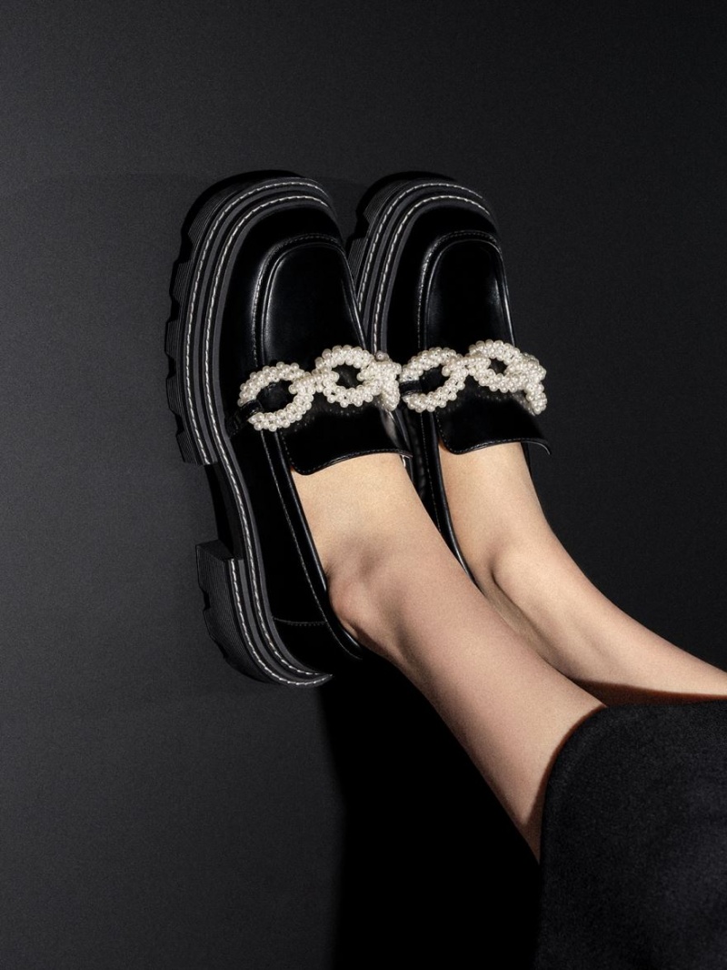 Mocasini Charles & Keith Perline Beaded Platforma Negrii | 760NQMGXW