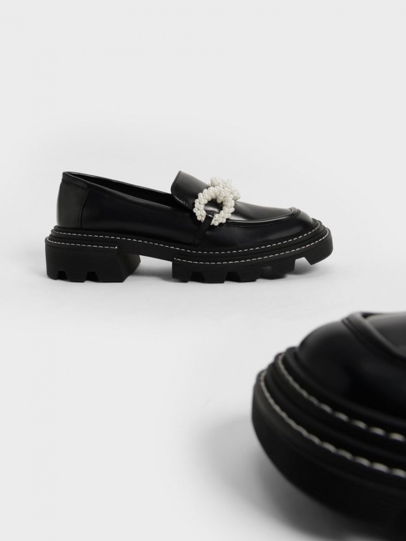 Mocasini Charles & Keith Perline Beaded Platforma Negrii | 760NQMGXW