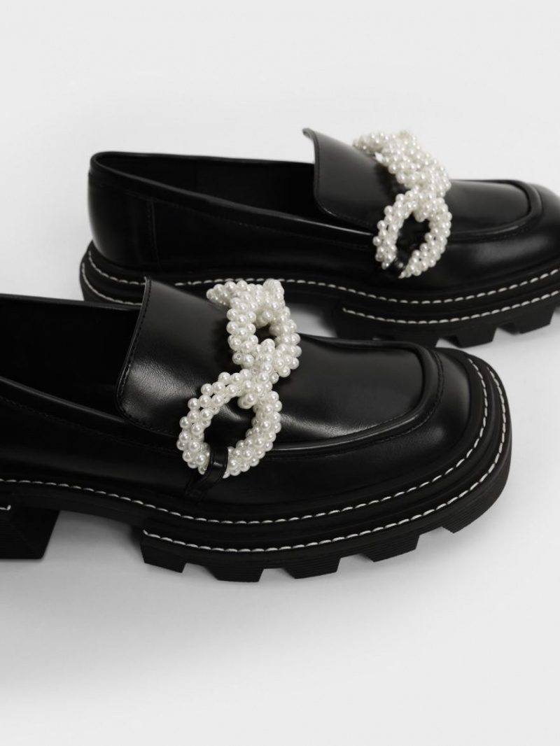 Mocasini Charles & Keith Perline Beaded Platforma Negrii | 760NQMGXW