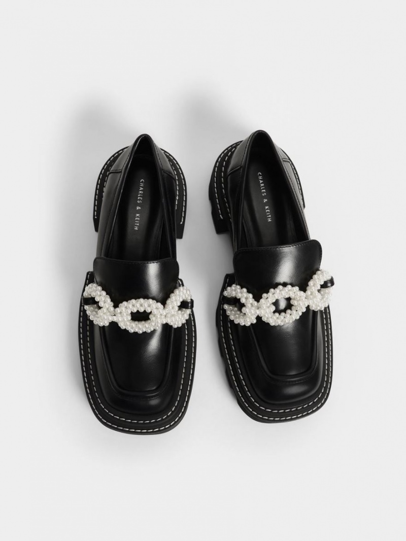 Mocasini Charles & Keith Perline Beaded Platforma Negrii | 760NQMGXW
