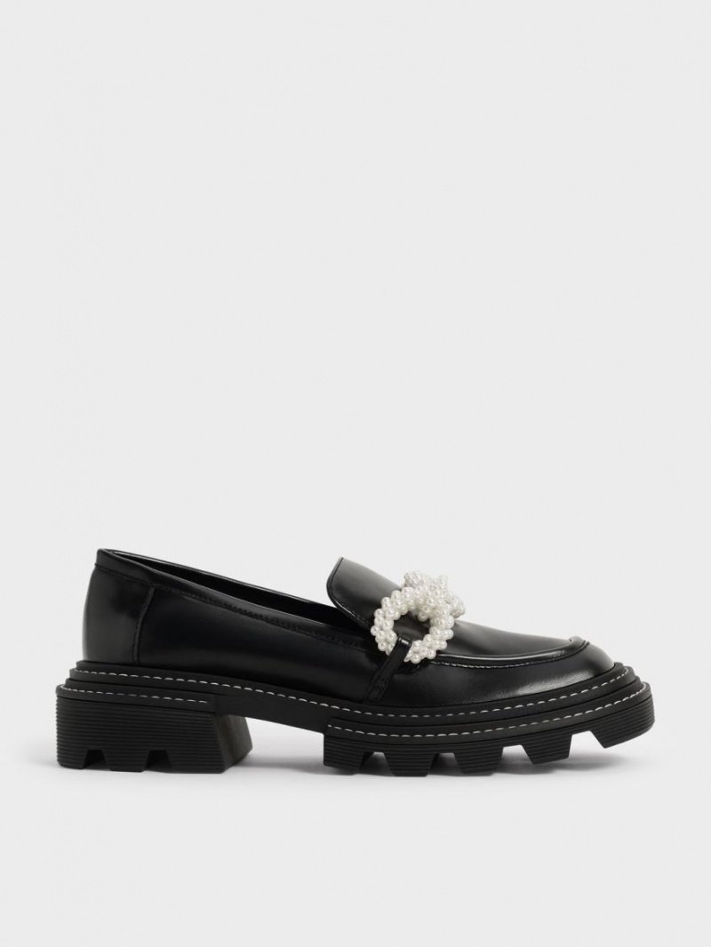 Mocasini Charles & Keith Perline Beaded Platforma Negrii | 760NQMGXW
