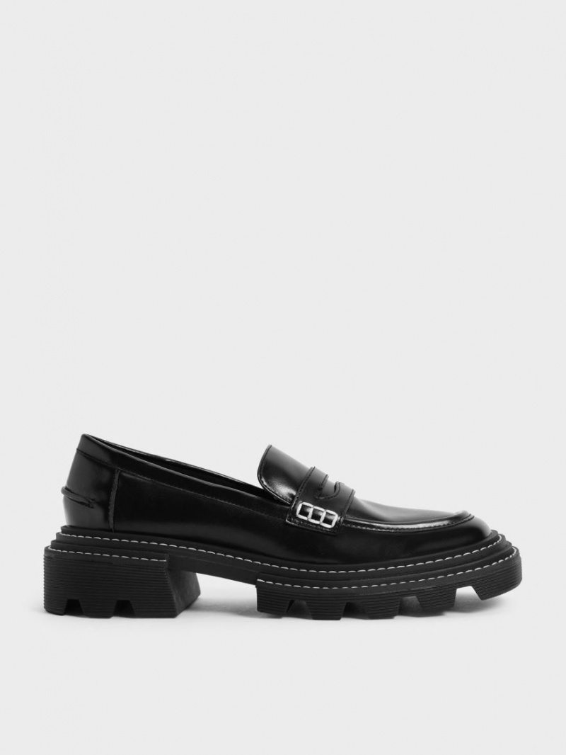 Mocasini Charles & Keith Perline Grosolan Penny Negrii | 197HNDQPJ