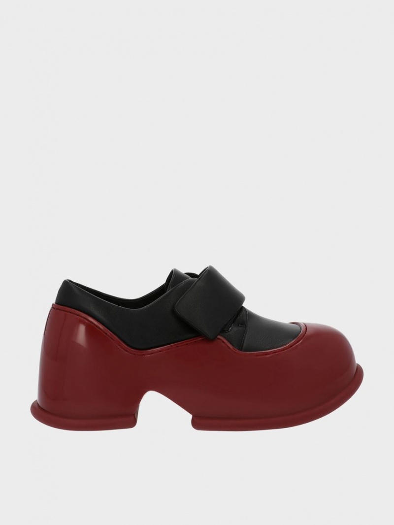Mocasini Charles & Keith Pixie Lacuita Two-Tone Platforma Rosii | 670OUCWTE