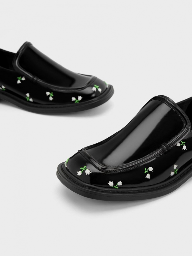 Mocasini Charles & Keith Rosalie Floral Piele Negrii | 279DIGTZH