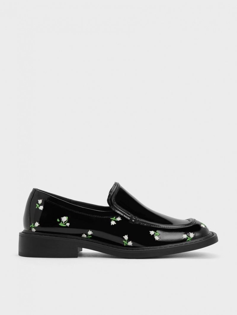 Mocasini Charles & Keith Rosalie Floral Piele Negrii | 279DIGTZH