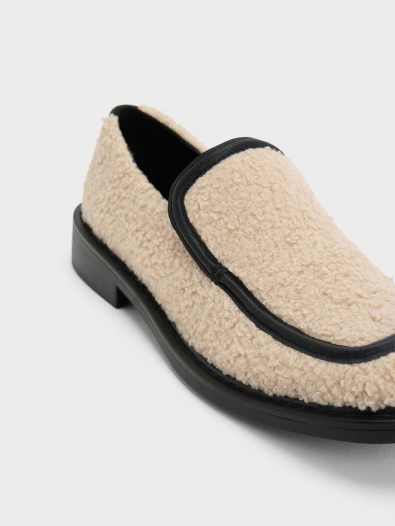 Mocasini Charles & Keith Rosalie Furry Piele Bej | 429ECUFPH