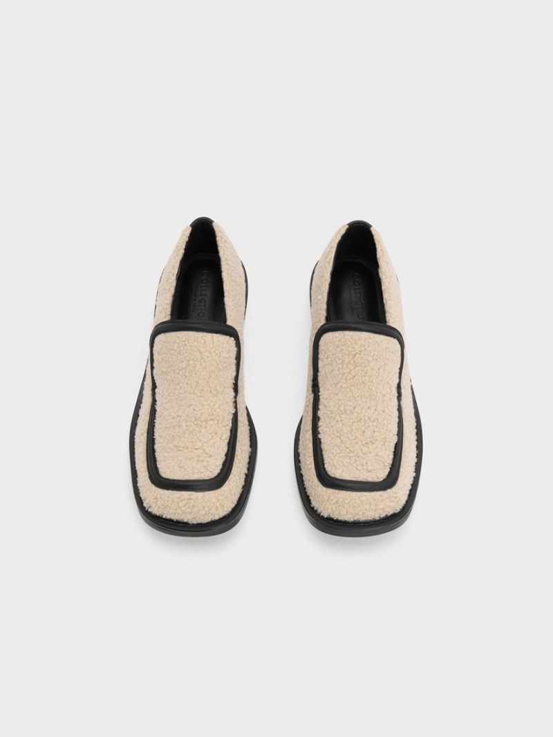 Mocasini Charles & Keith Rosalie Furry Piele Bej | 429ECUFPH