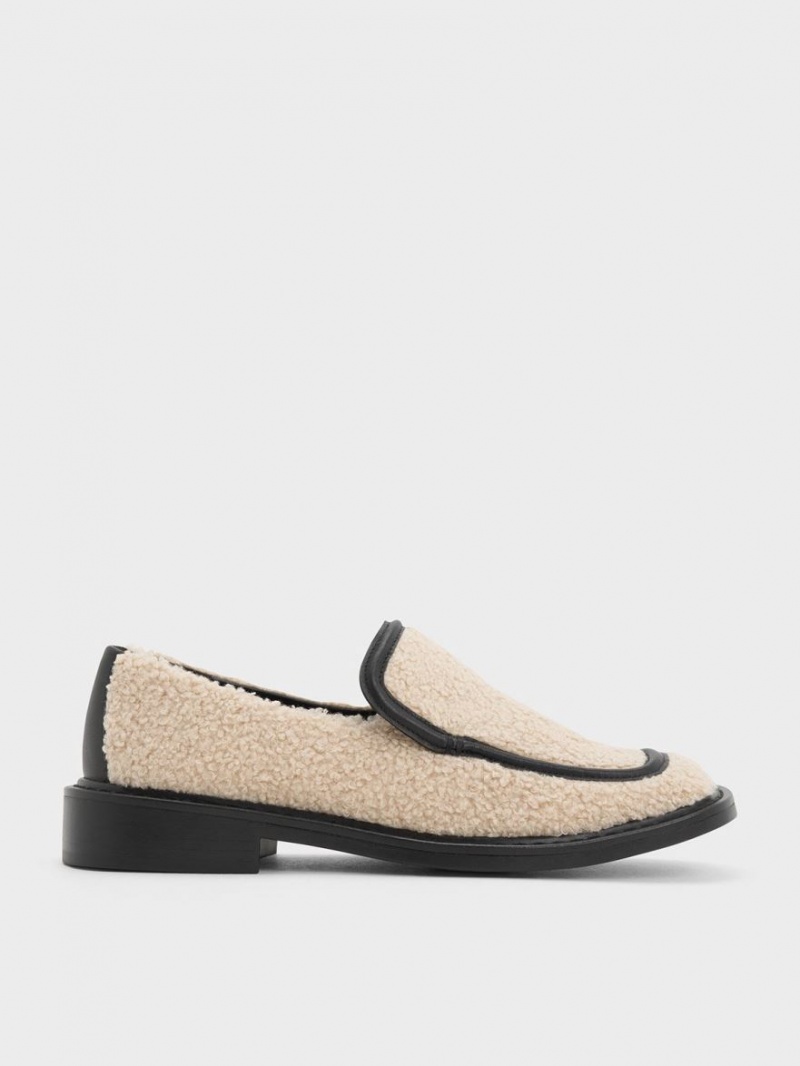 Mocasini Charles & Keith Rosalie Furry Piele Bej | 429ECUFPH