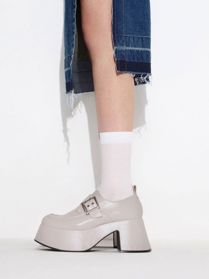 Mocasini Charles & Keith Rubina Buckled Grosolan Gri Deschis | 576TJRUKB