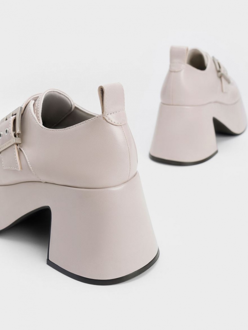 Mocasini Charles & Keith Rubina Buckled Grosolan Gri Deschis | 576TJRUKB