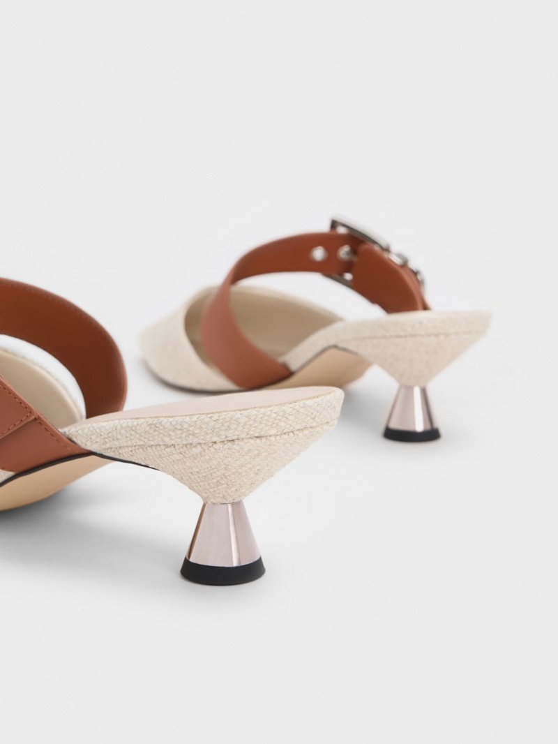 Mules Charles & Keith Asymmetric Cu Catarama Linen Toc Bej | 908QOWZXY