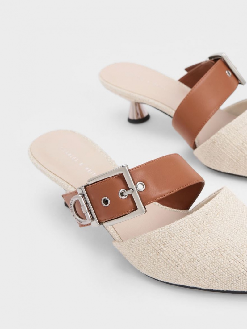 Mules Charles & Keith Asymmetric Cu Catarama Linen Toc Bej | 908QOWZXY