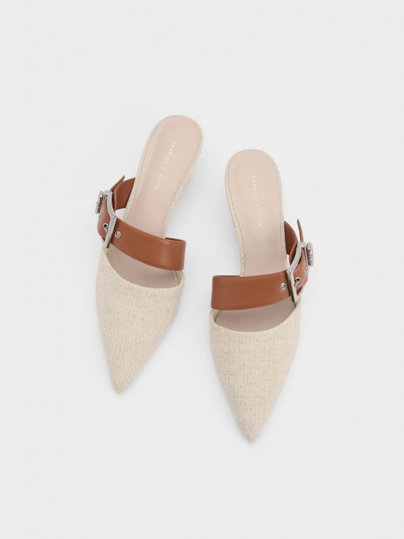 Mules Charles & Keith Asymmetric Cu Catarama Linen Toc Bej | 908QOWZXY