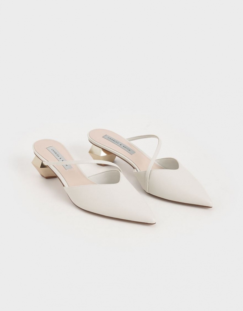 Mules Charles & Keith Asymmetric Curea Chrome Heel Albi | 569MPSTOQ