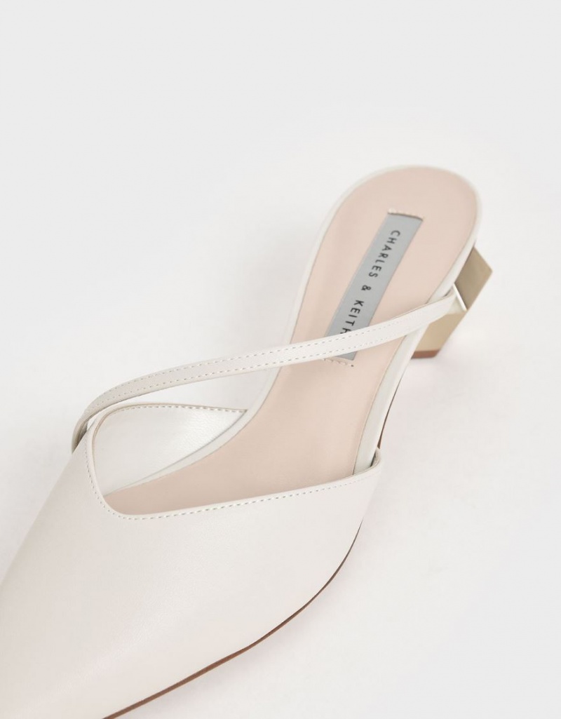 Mules Charles & Keith Asymmetric Curea Chrome Heel Albi | 569MPSTOQ