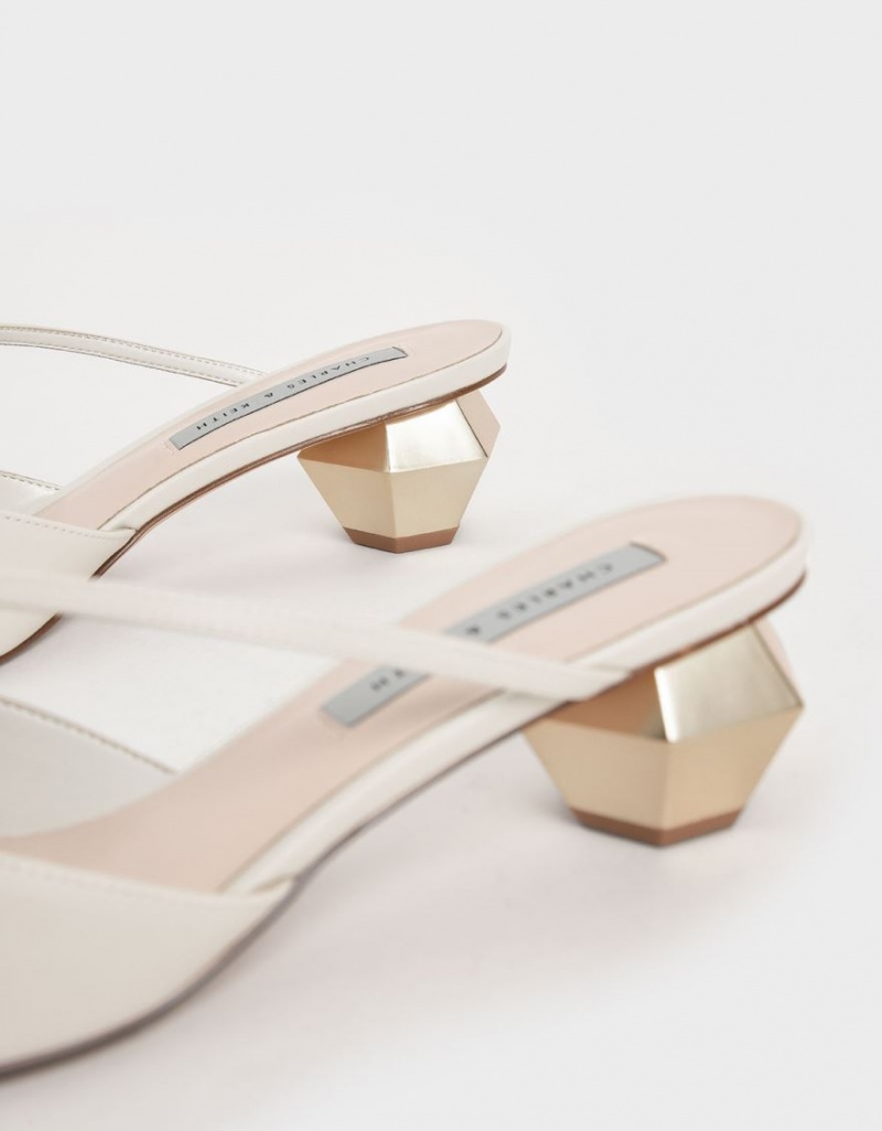 Mules Charles & Keith Asymmetric Curea Chrome Heel Albi | 569MPSTOQ