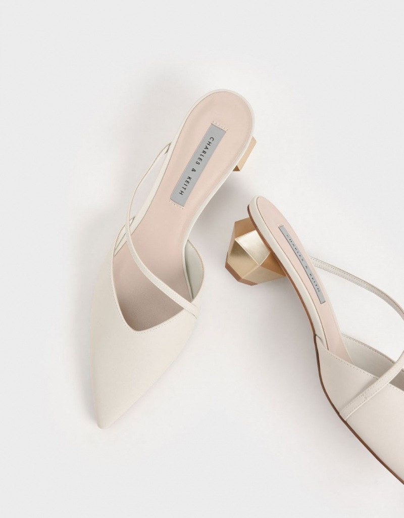 Mules Charles & Keith Asymmetric Curea Chrome Heel Albi | 569MPSTOQ